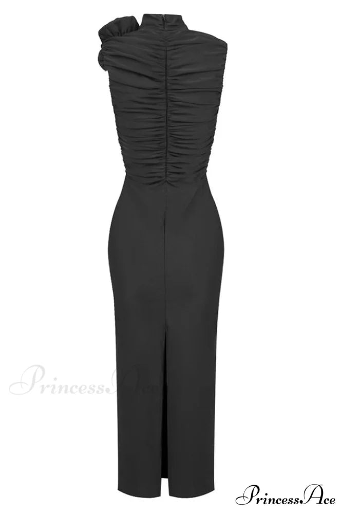 Flower Detail Stylish Ruched Midi Dress