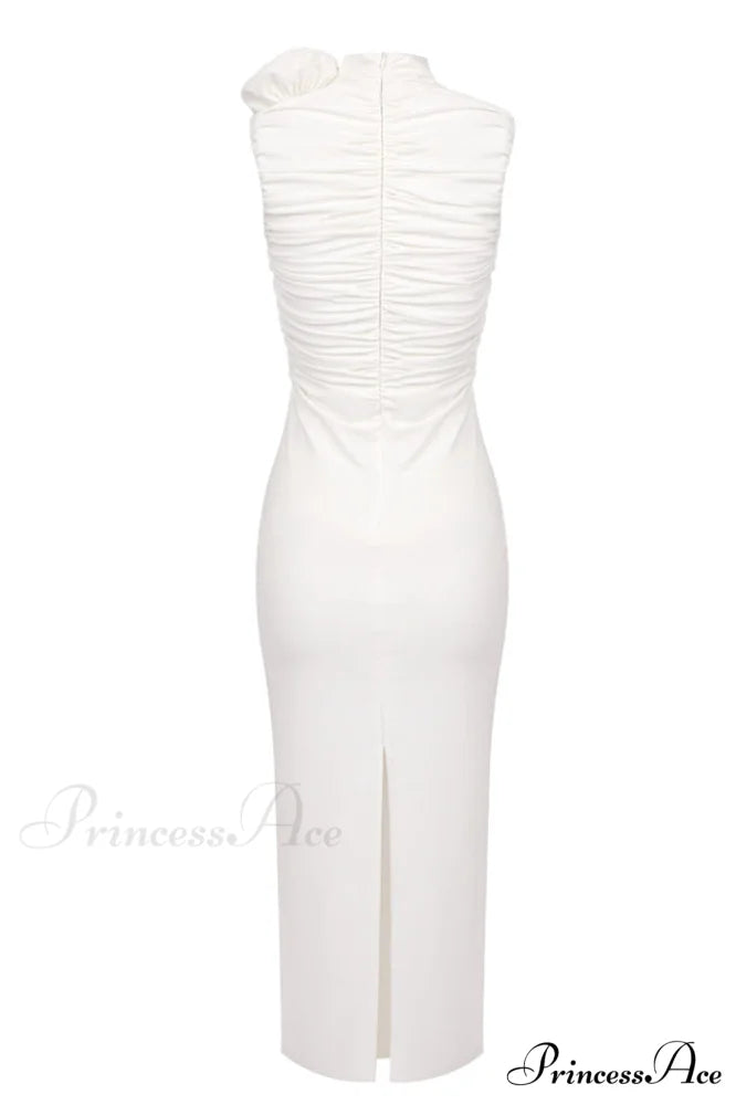 Flower Detail Stylish Ruched Midi Dress