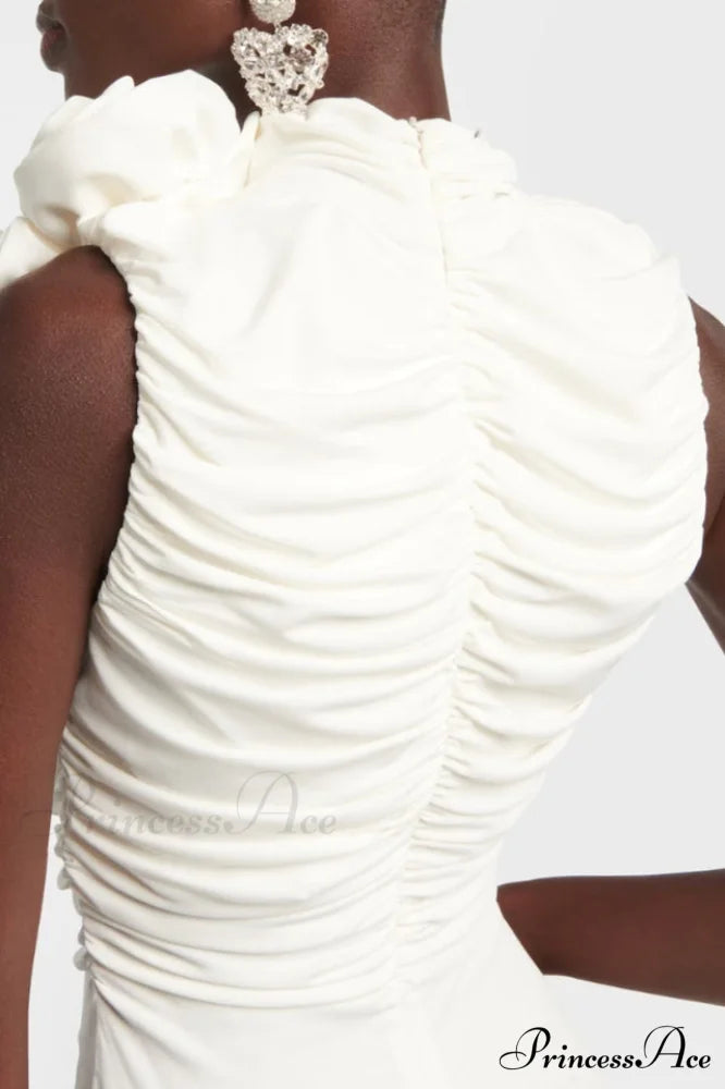 Flower Detail Stylish Ruched Midi Dress