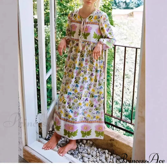 Flower Lace-up Fringe Seaside Bohemian Dress Beige / S bohodress-250126