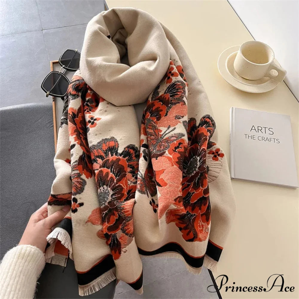 Flower Pattern Cozy Cashmere Winter Scarf scarf-241228
