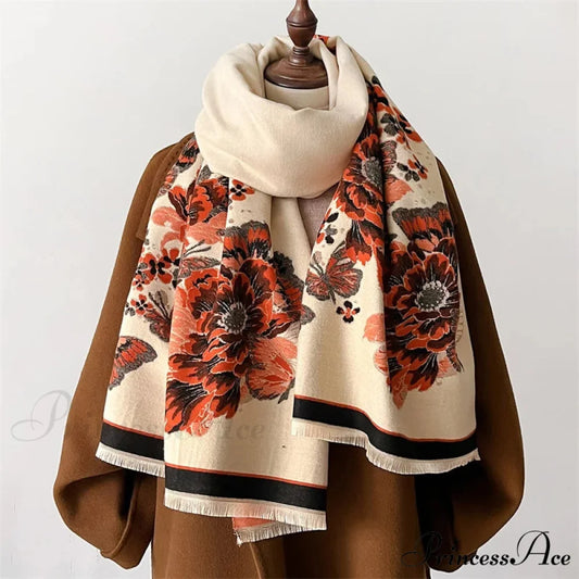 Flower Pattern Cozy Cashmere Winter Scarf red3 scarf-241228