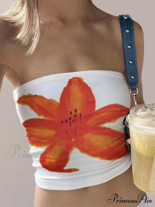 Flower Pattern Open-Back Sleeveless Cropped Bandeau Top croptop-250126