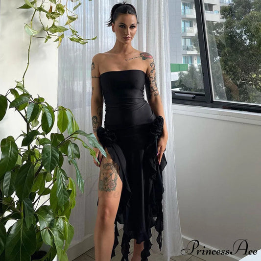 Flower Print V Neck Sleeveless Classic Bodycon Maxi Dress - Pink M / Black