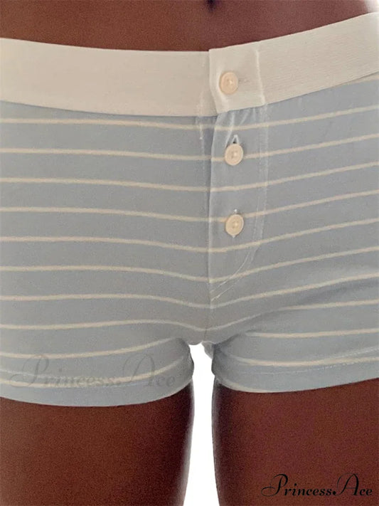 Flower Striped Pajama Sleep Short blue / S short-250223