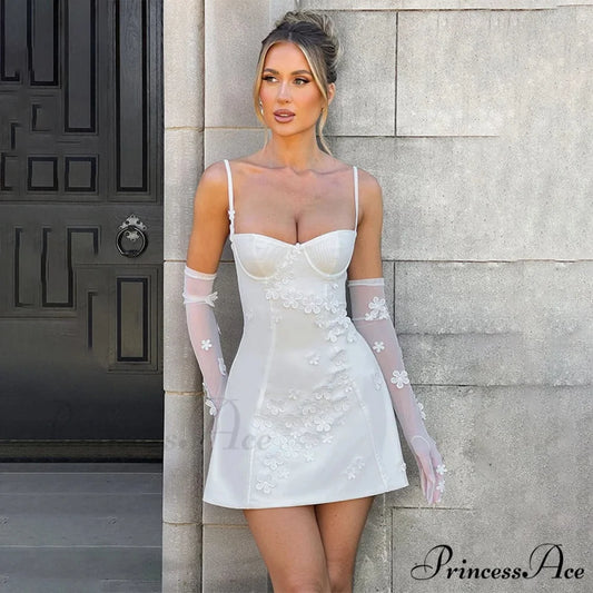 Flower Thin Bodycon A-line Holiday Dress White / S vacationdress-250223