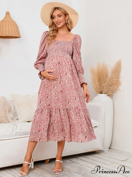 Flowered Maternity Small with Chiffon Gown Print Pink / S