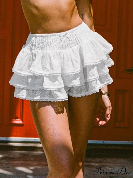 Flowing Flower Pattern Tiered Skirt white / S skirts-250223