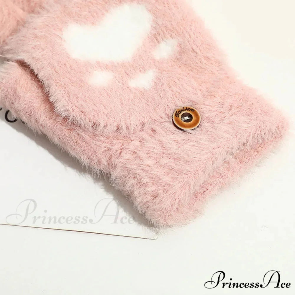 Fluffy Bear Cat Paw Claw Fingerless Winter Gloves - Korean Style Gift for Christmas