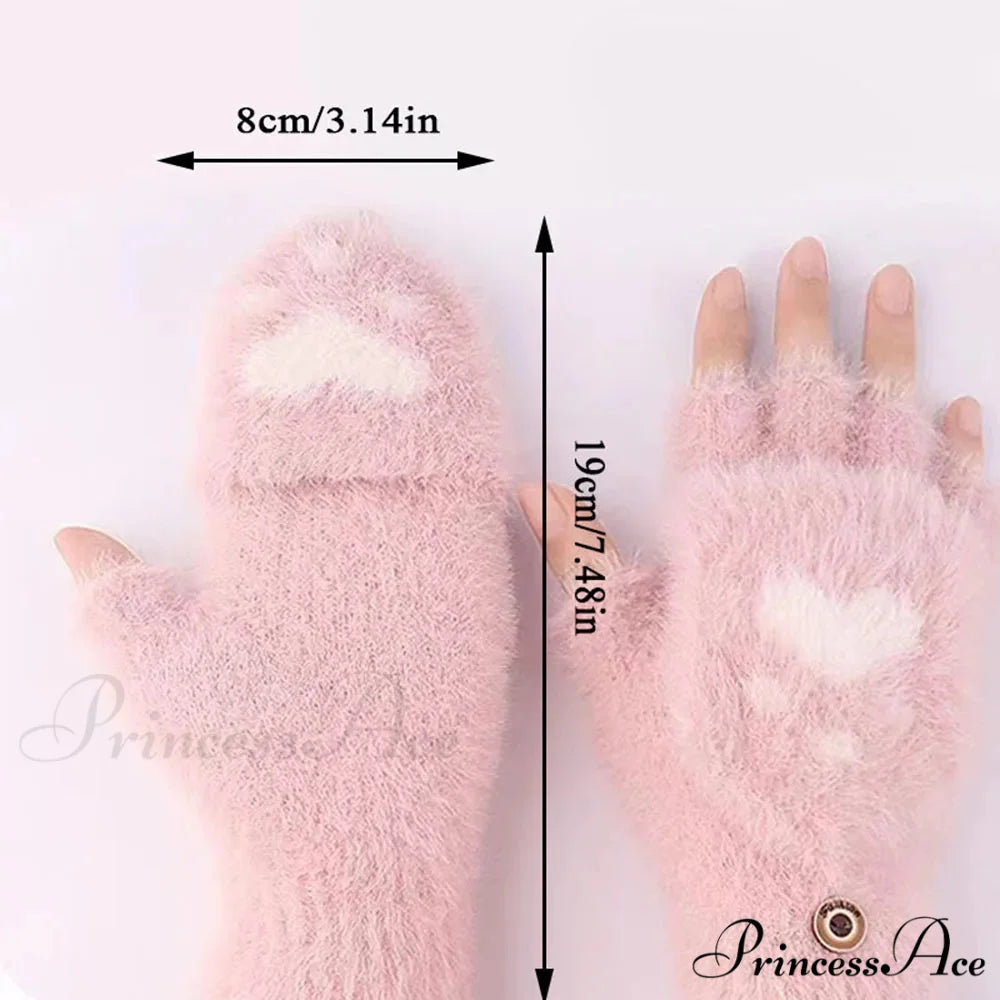 Fluffy Bear Cat Paw Claw Fingerless Winter Gloves - Korean Style Gift for Christmas
