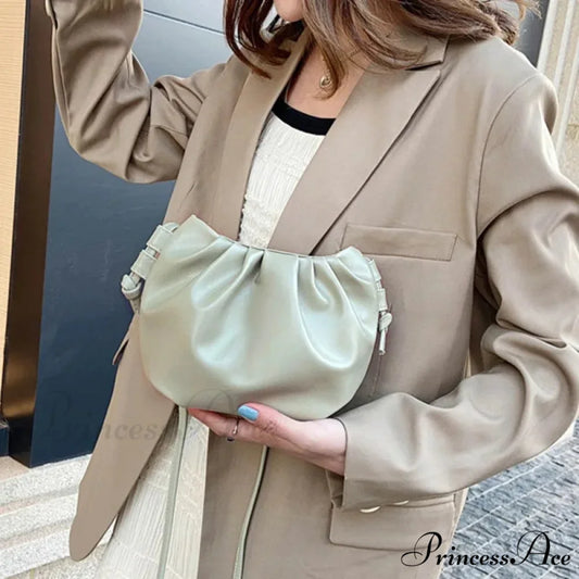 Folded Small Zipper Cloud Crossbody Bag Green crossbody-250126