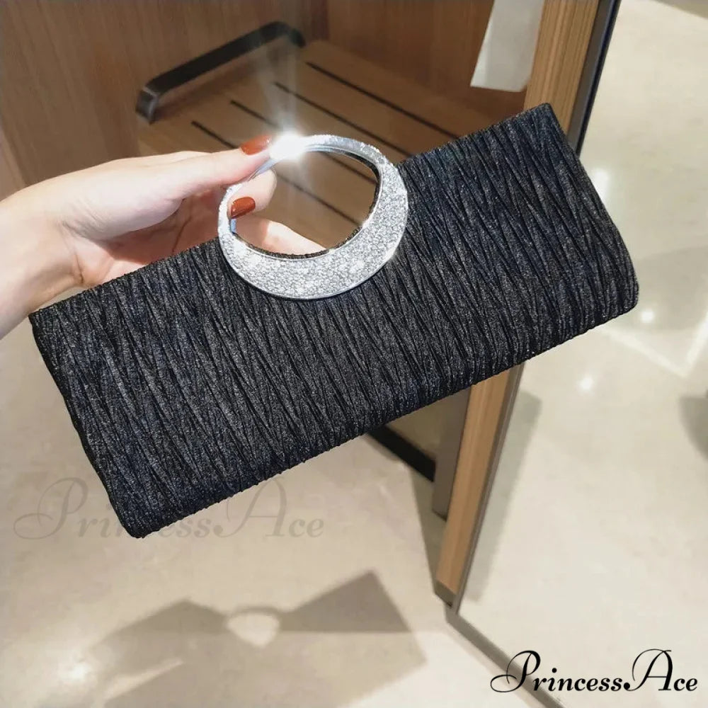 Folded Sparkling Chain Clutch Purse Evening Bag 1150-1black clutchbag-250126