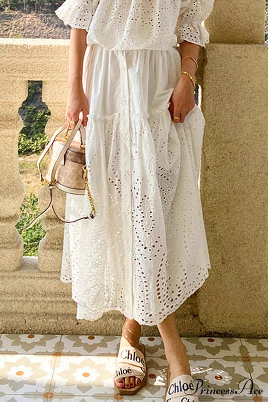 Folded White Lace with Skirt Embroidery White / S