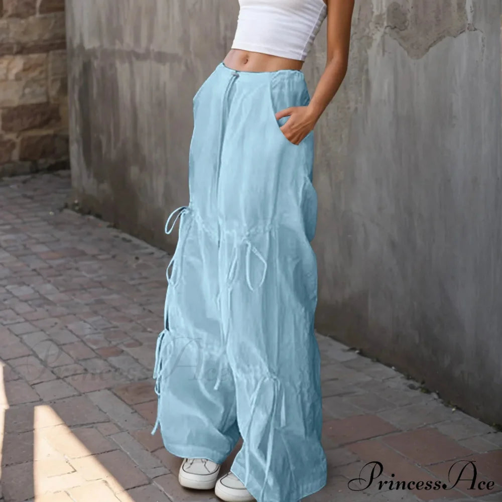 Folded Wide Leg Athletic Bow Tie Trousers pants-241228