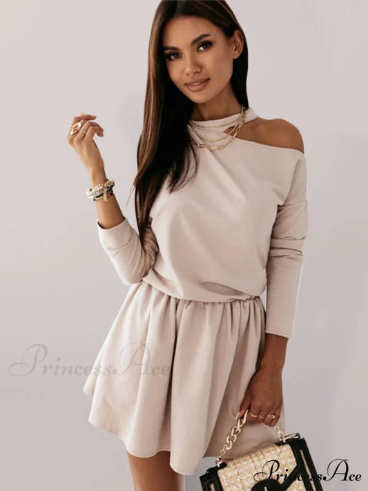 for Off Shoulder Solid Arm Gown Long Color Women Khaki / S