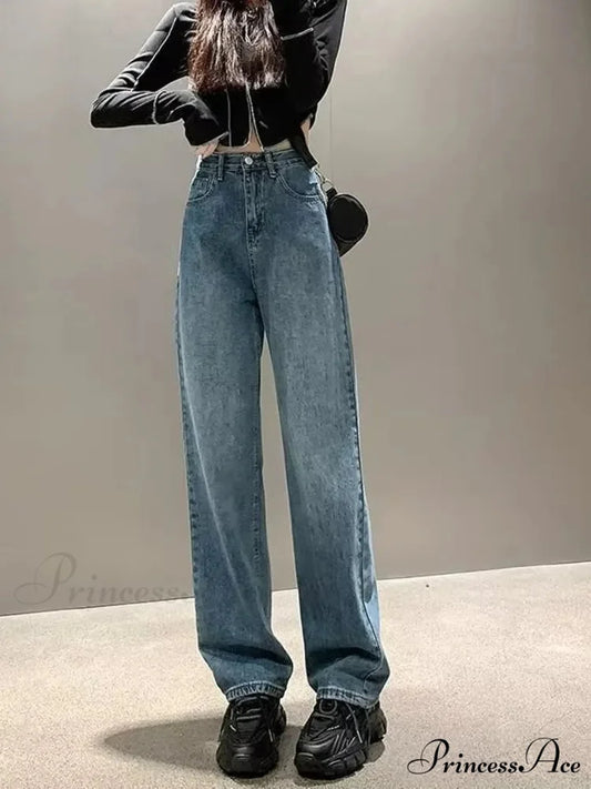 For Women With Plush Loose Legs New Autumn Slim Straight Leg Jean BLUE / XS