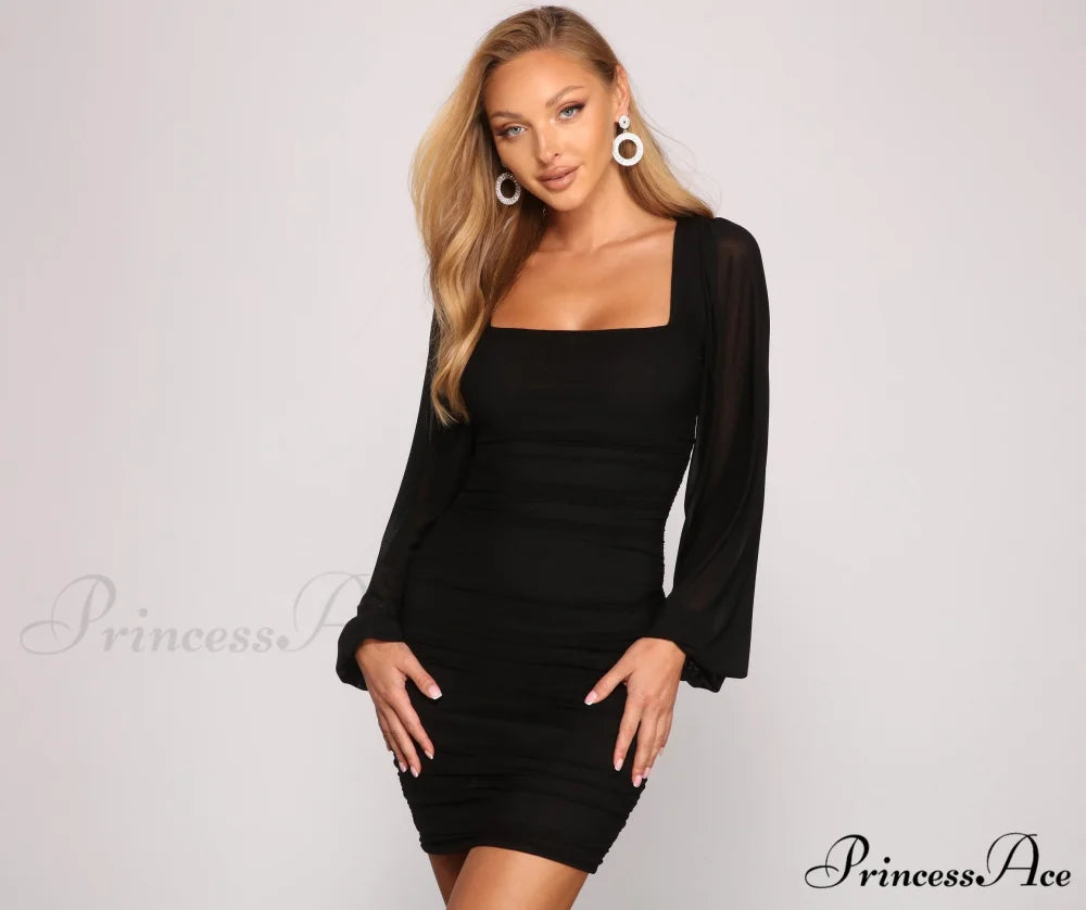Forever Chic Mesh Charming Bodycon Mini Dress BLACK / XS