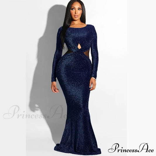 Francine Formal Open Charming Back Glitter Dress Dark blue / S