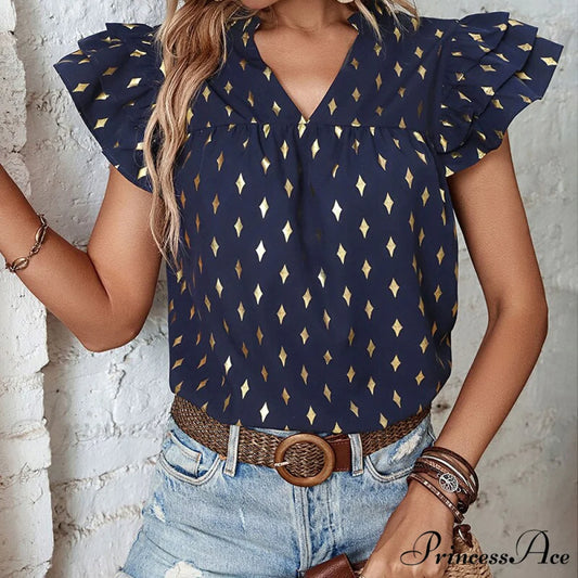 French Women’s Ruffled Retro Shirt Navy / S