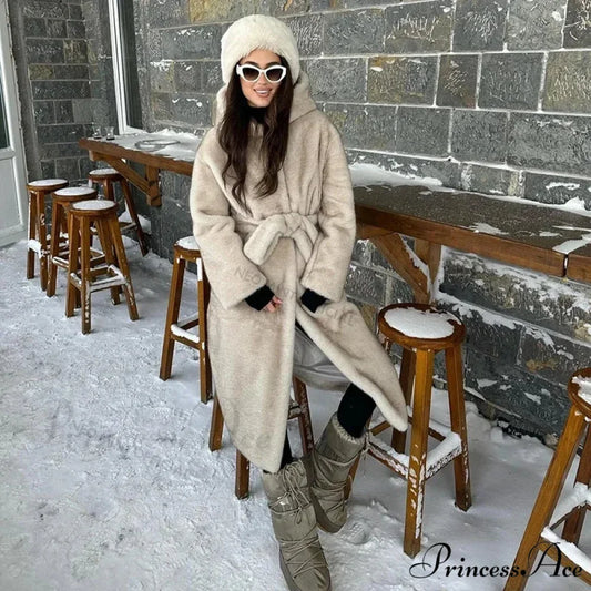 Fresh Mint Cinched Mink Fur Overcoat beige / XS overcoats-241228