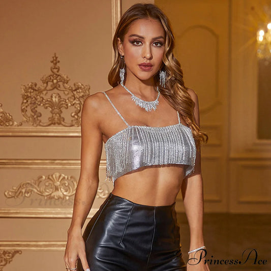 Frill Strap Mesh Trendy Bodycon Mini Dress One Size / Silver