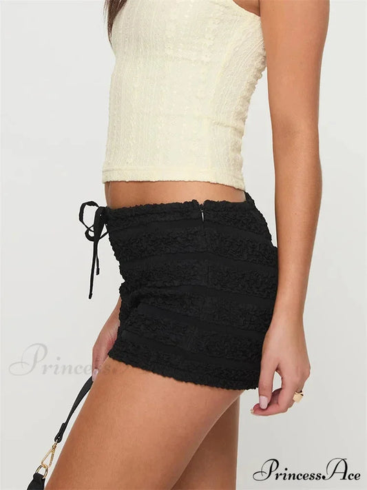 Frilled Fastened Elastic Waist Short short-250223