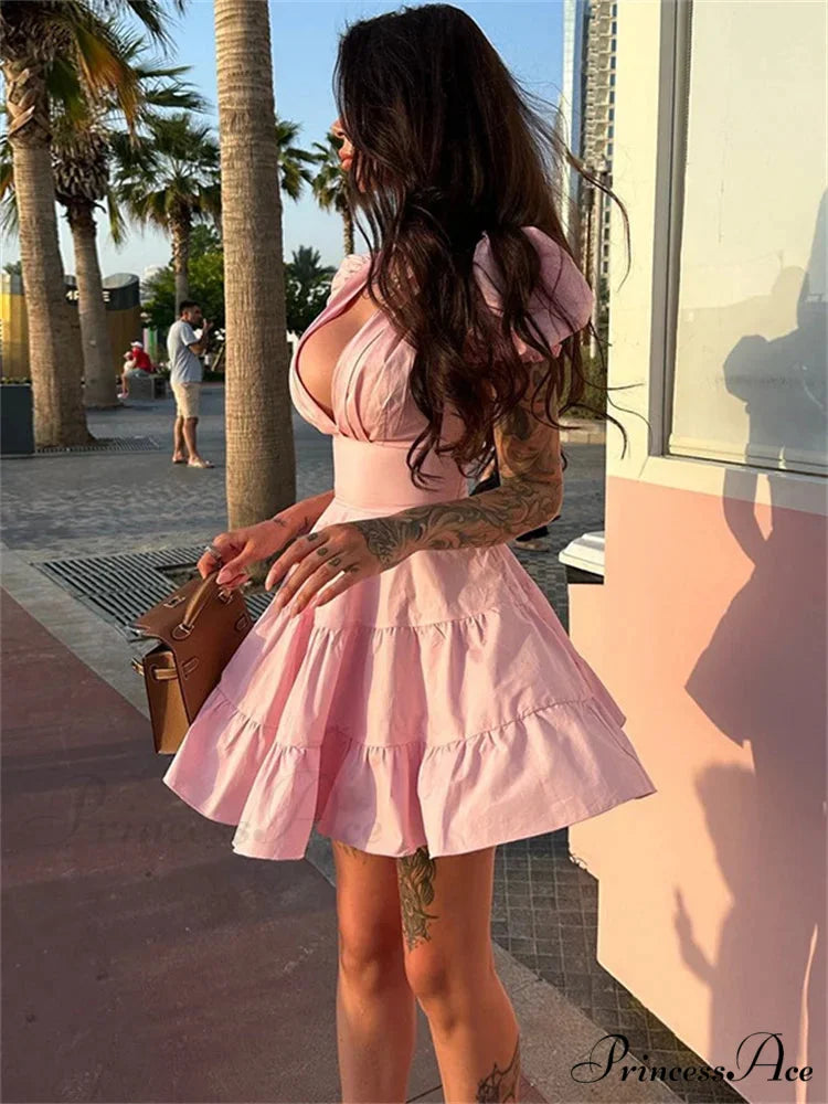 Frilled Tied-Up Sleek Mini Dress minidress-250223