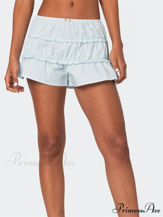 Frilled Unadorned Stretchy Waist Short blue / S short-250223
