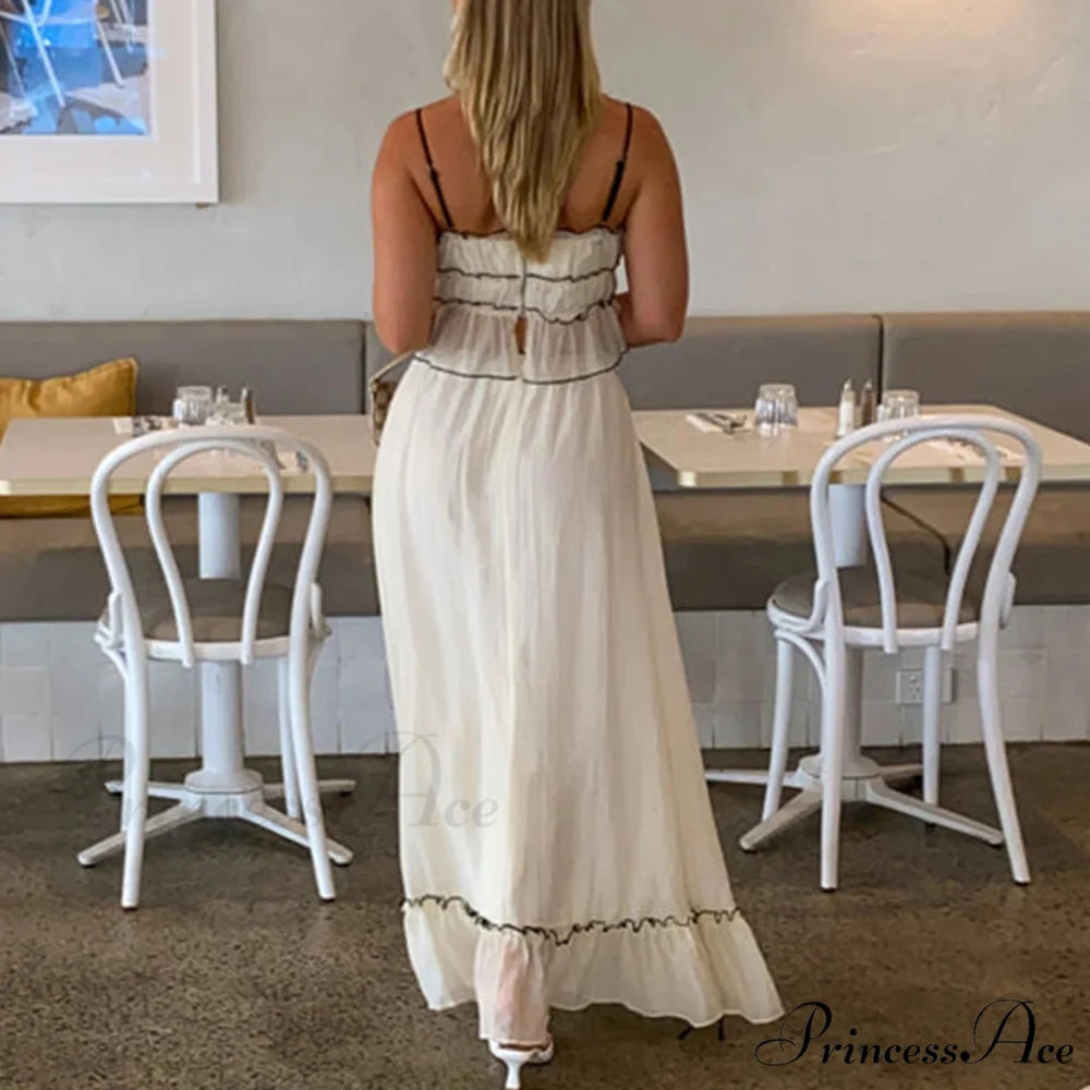 Frills Fasten-Up Crop Top A-line Maxi Skirt Two Pieces Set twopiecesset-250126