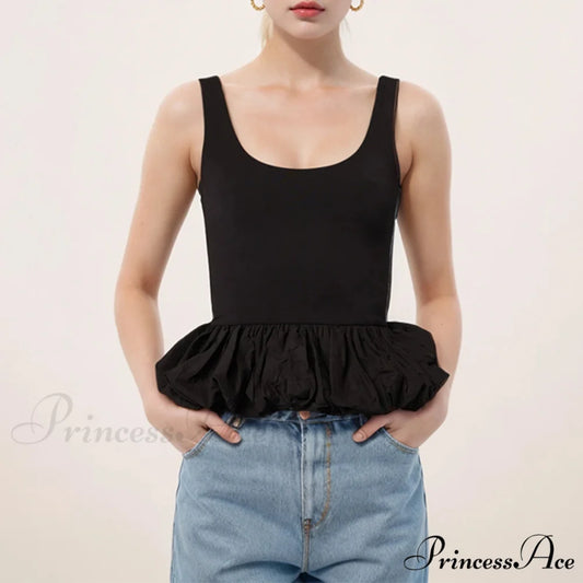 Frilly Bubble Hem Cropped Top Black / S croptop-250223