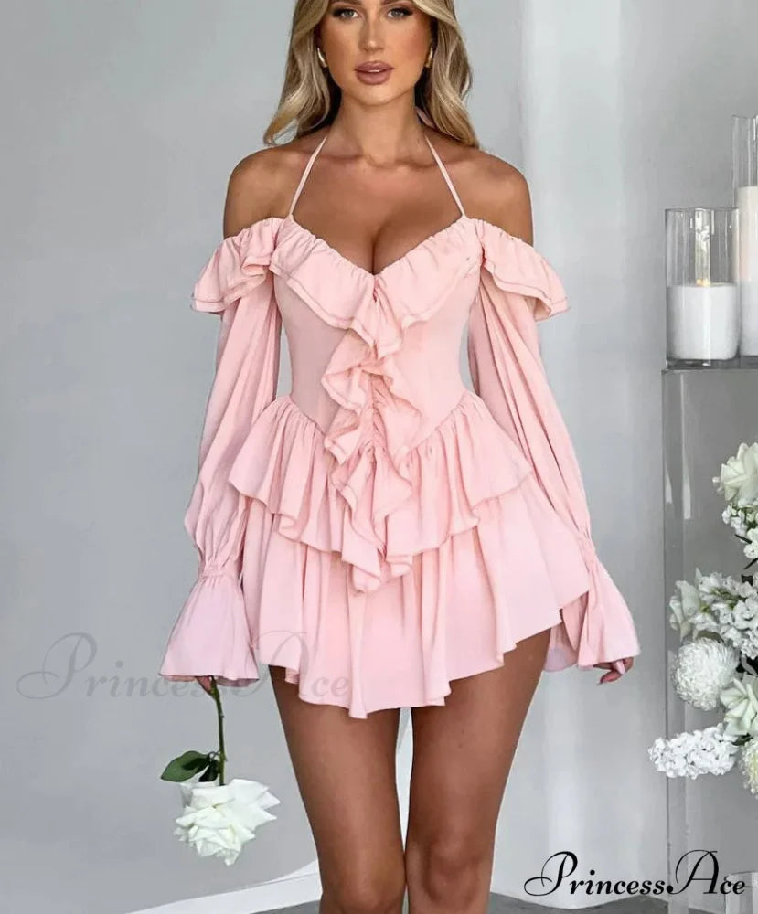 Frilly Flounce Sleeve Short Dress minidress-250223