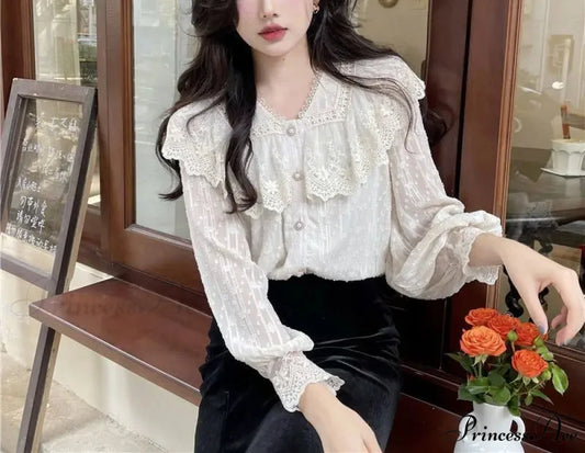Frilly Fringe Long Sleeve Top Charming Top blouse-250126