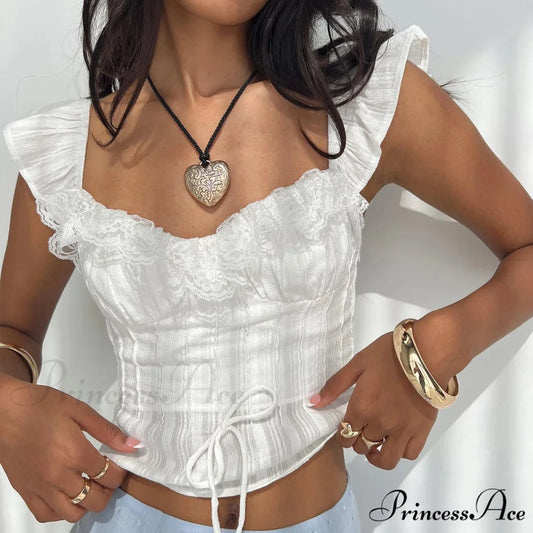 Frilly Ruffles Fasten-Up Crop Top WHITE / S croptop-250223