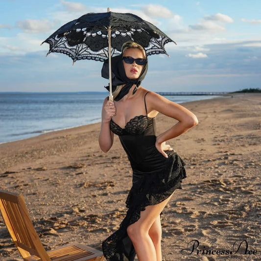 Frilly Split Bandeau Form-Fitting Sophisticated Prom Dress black / XS promdress-250223