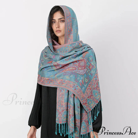 Fringe Winter Style Cashmere Scarf blue scarf-241228