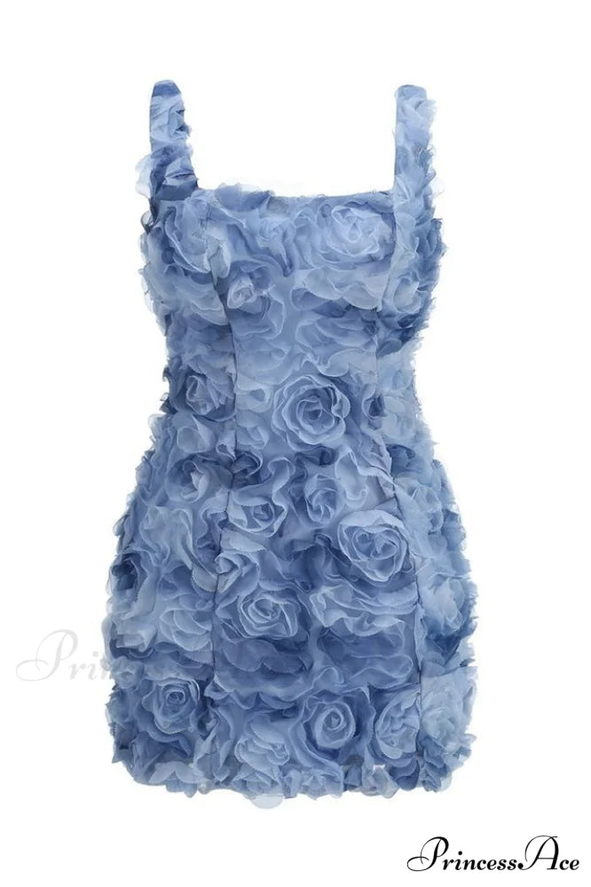 Fryni 3D Stylish Floral Mini Dress XS / Blue