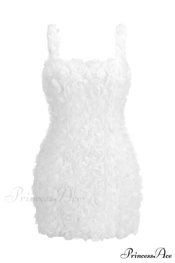 Fryni 3D Stylish Floral Mini Dress XS / White