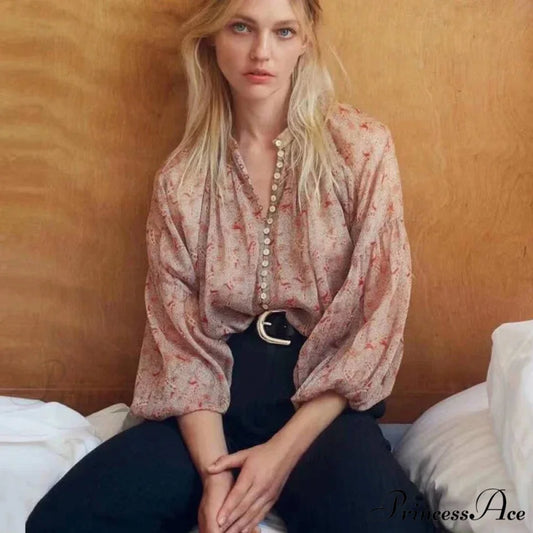 Full Sleeve Extended Sleeve Vintage Red Floral Print Bohemian Blouse Red / S bohoblouse-250126