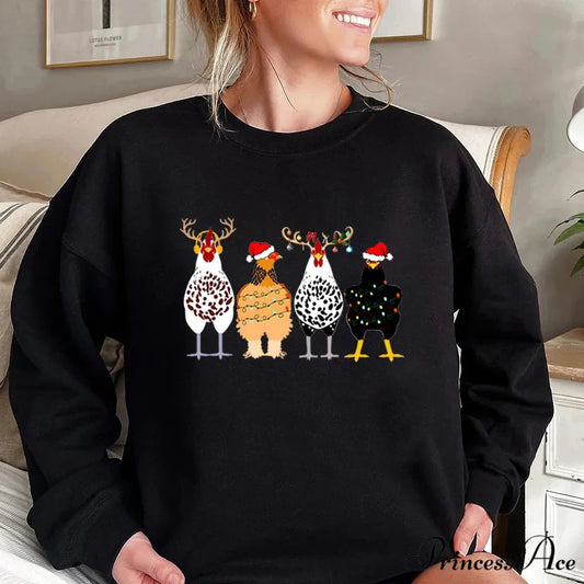 Funny Chickens Animal Cute Farmer Country Farm Gift Christmas Hoodie Black / S Christmas Hoodies-L