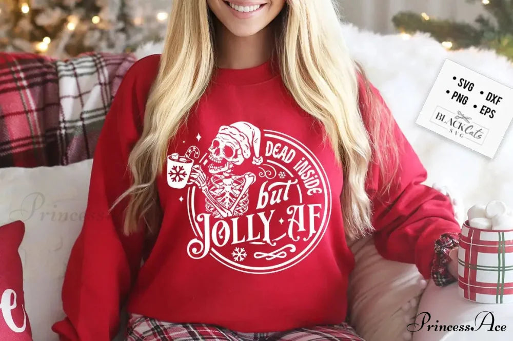 Funny Dead Inside Jolly Slogan Hot Vintage Skull Female Christmas Hoodie Red / S Christmas Hoodies-L