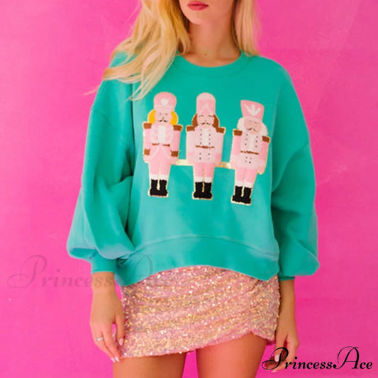 Funny Imcute Sequin Nutcracker Graphic Long Sleeve Christmas Hoodie blue / S Christmas Hoodies-L