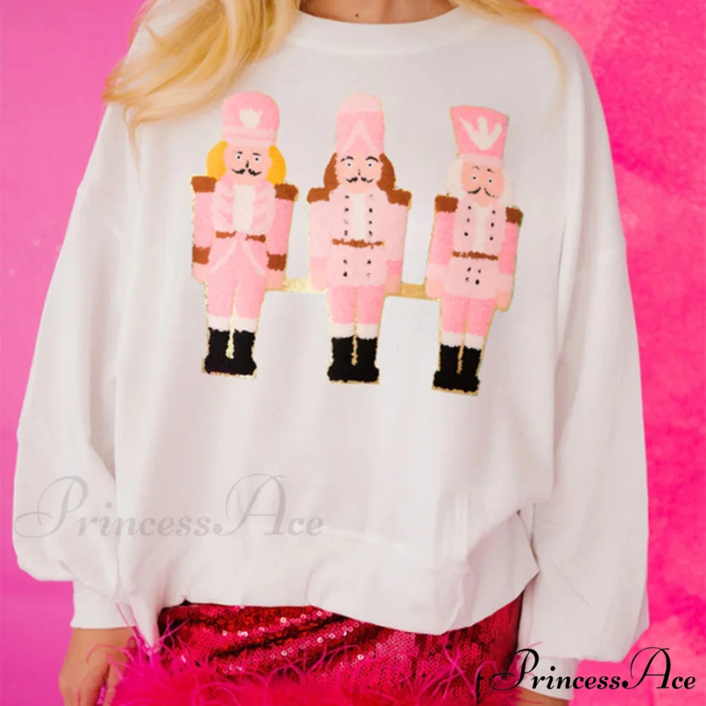 Funny Imcute Sequin Nutcracker Graphic Long Sleeve Christmas Hoodie white 1 / S Christmas Hoodies-L