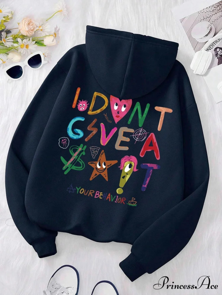 Funny Oversized Fleece Cozy Casual Hoodie Dark Blue / S