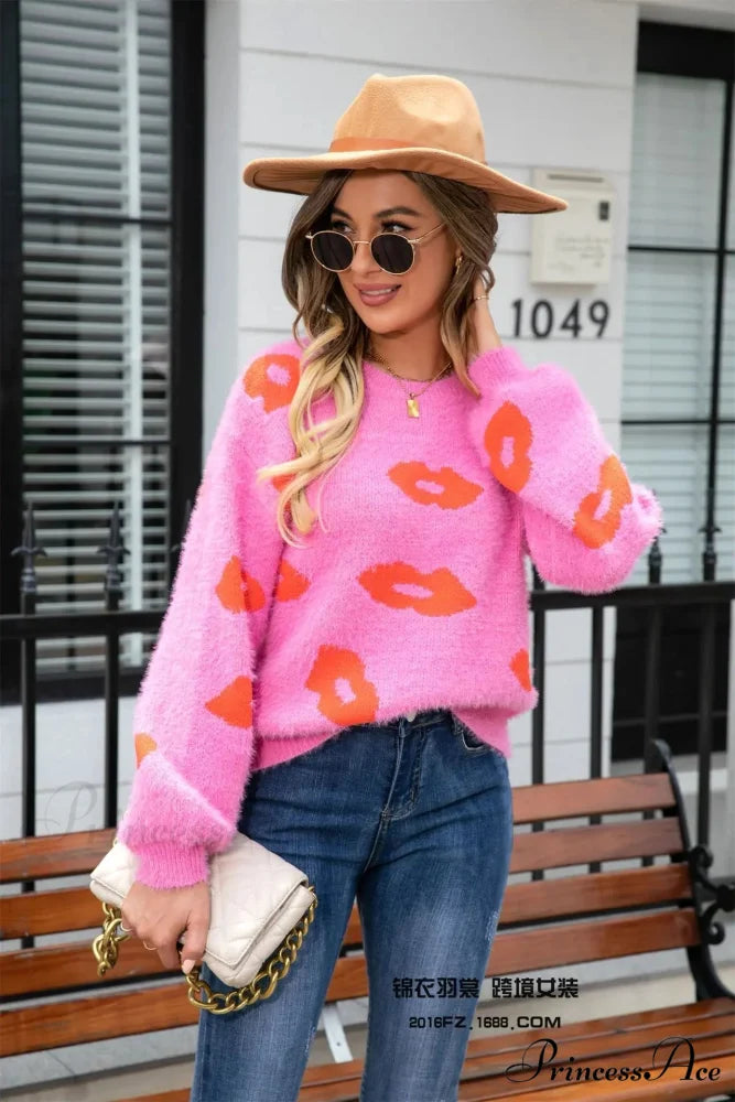 Fur Crochet Handmade Jumper rose red / S swraters-241228