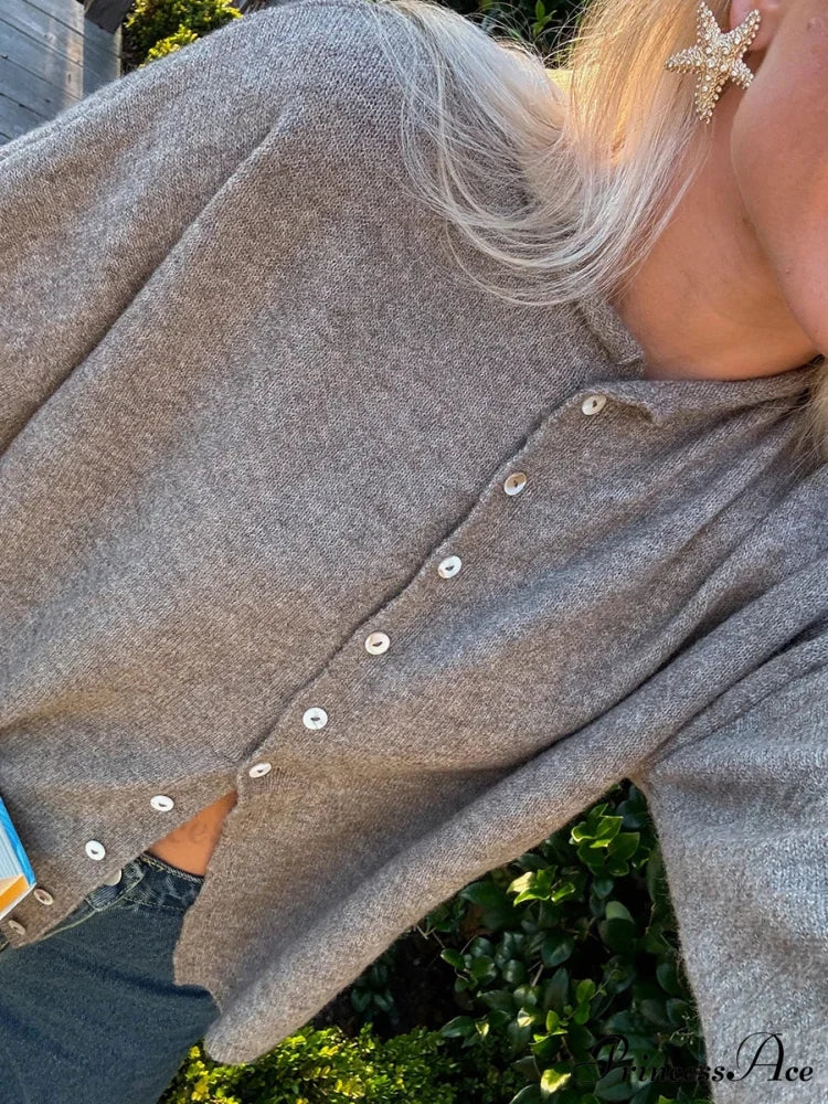 Furry Button-Front Extended Sleeve Knit Cardigan cardigans-241228