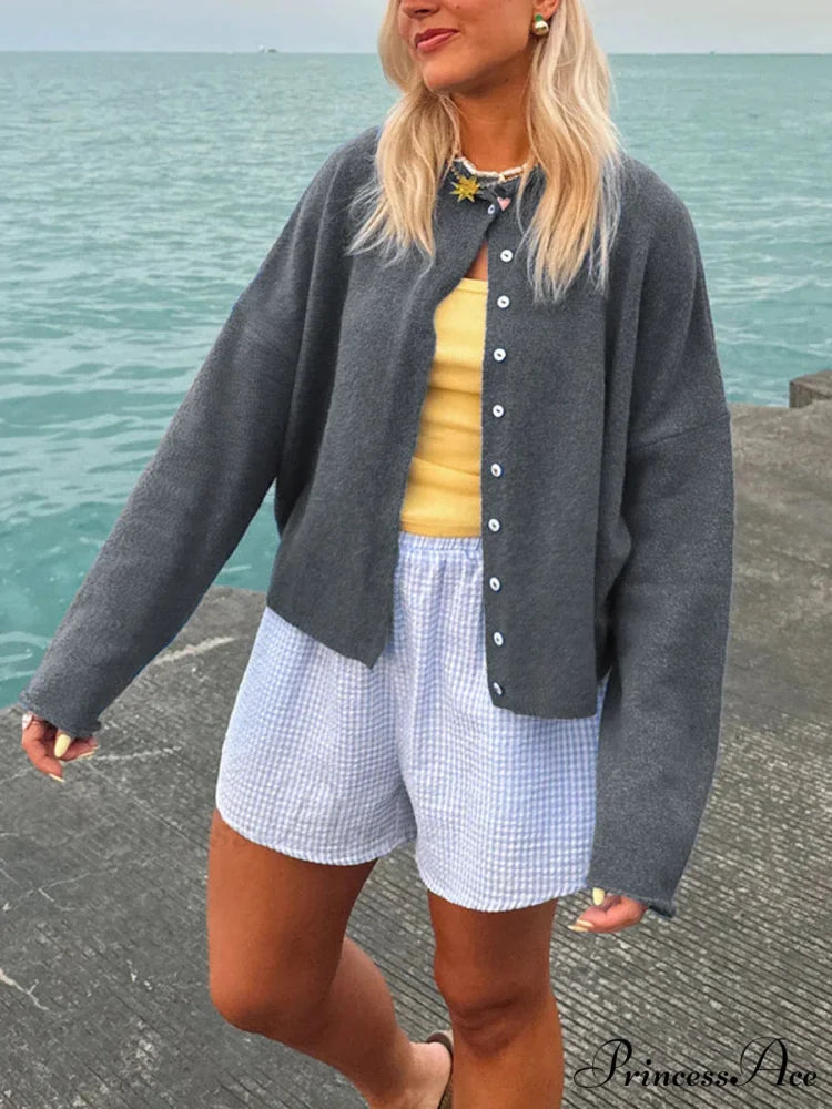 Furry Button-Front Extended Sleeve Knit Cardigan cardigans-241228