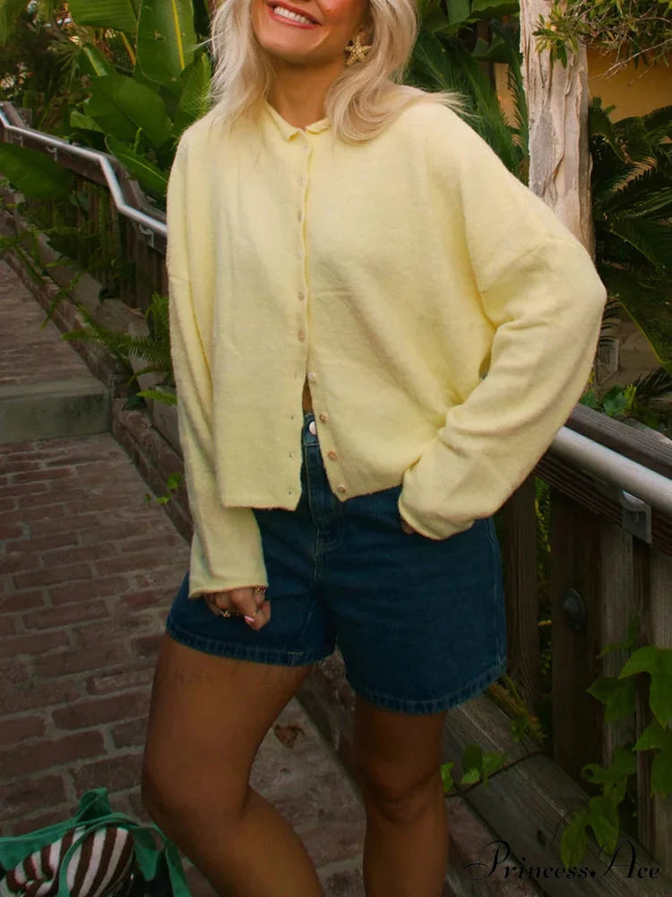 Furry Button-Front Extended Sleeve Knit Cardigan cardigans-241228