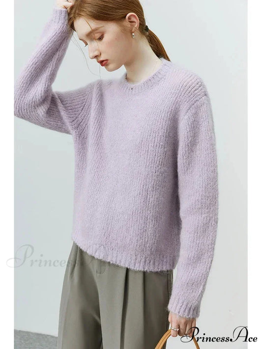 Fuzzy Relaxed Fit Circular Neck Sweater swraters-241228