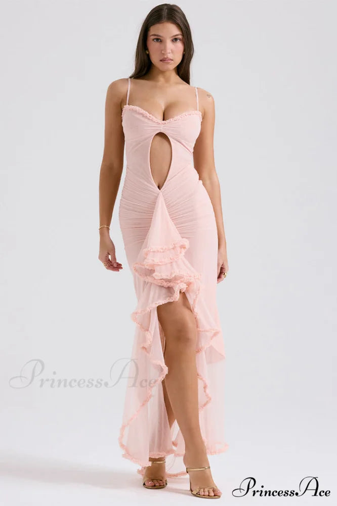 Gabriella Light Stylish Peach Ruffle Dress XS / Light Peach