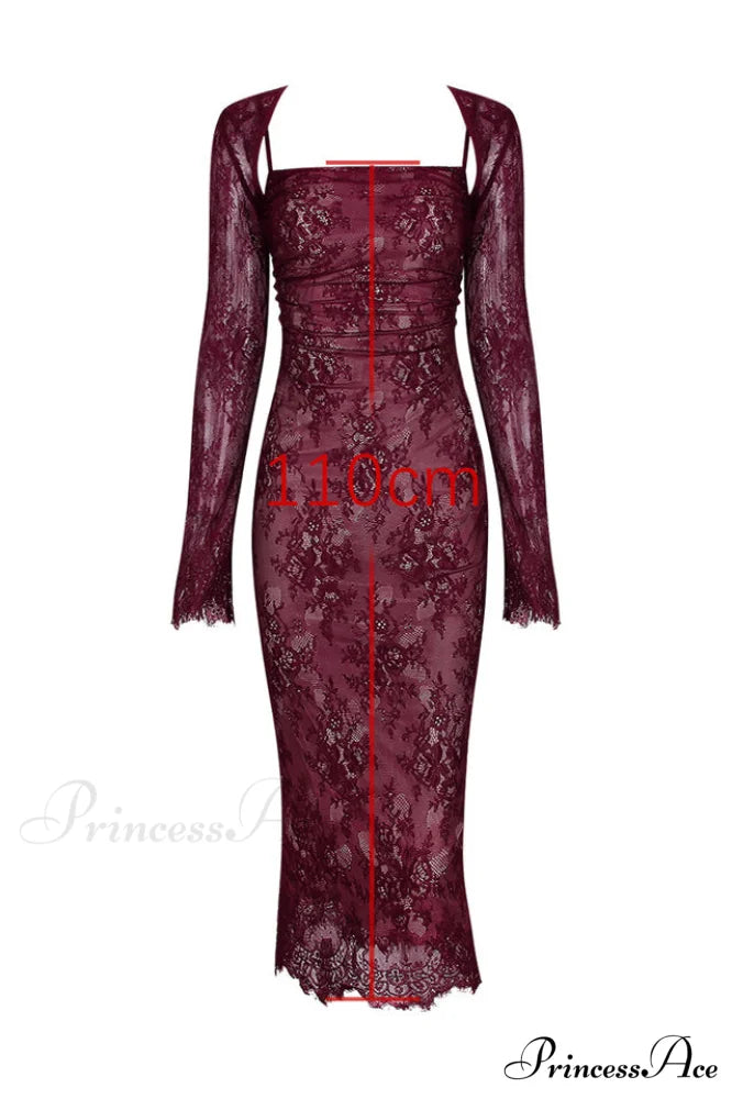 Gaia Claret Stylish Lace Midi Dress
